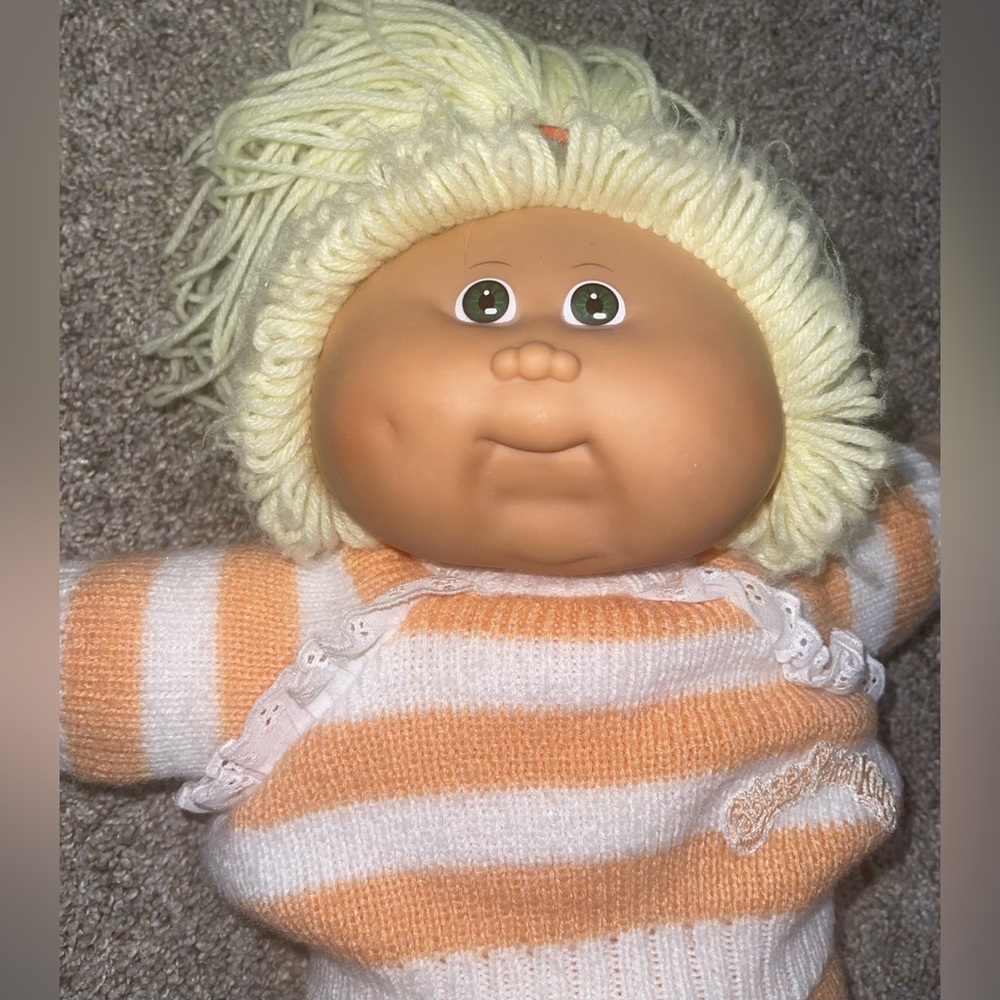 Vintage Cabbage Patch Kids doll 1986 blonde hair green eyes outfit shoes - Picture 9 of 11